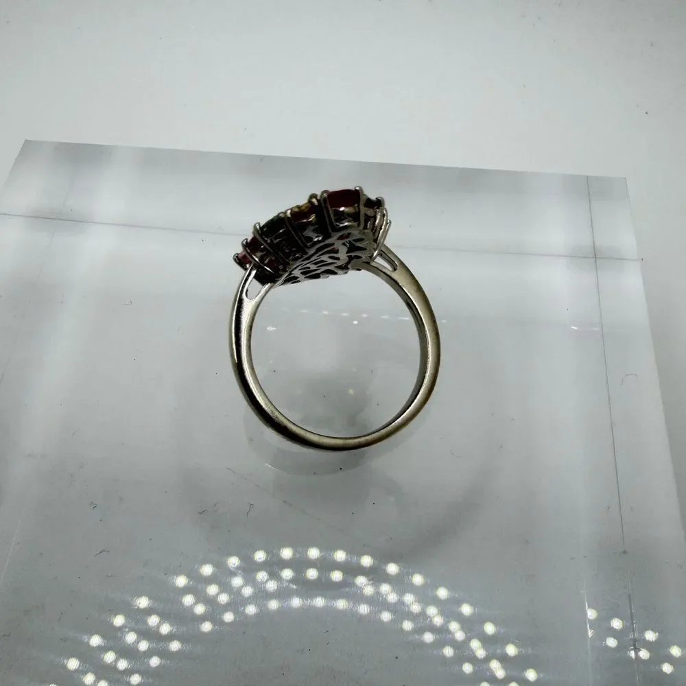 D'Joy‎ Multi-colored pear cut tourmaline waterfall ring in sterling silver!